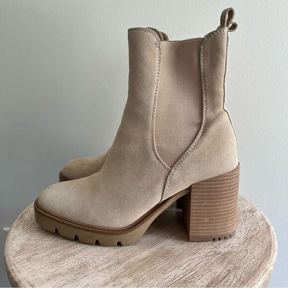 Sam Edelman Rollins Suede Boots With Side Stretch in Sesame Tan Sz 9 NWOB - Picture 4 of 9